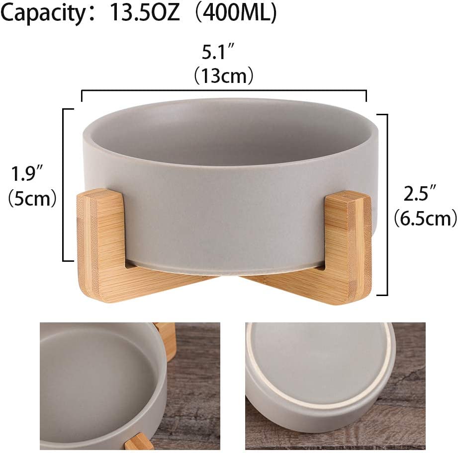 Ceramic Cat Feeding Bowl with Wooden Stand