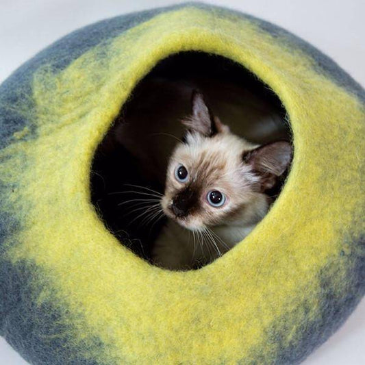 Yellow & Grey Cat Cave | Pet Bed