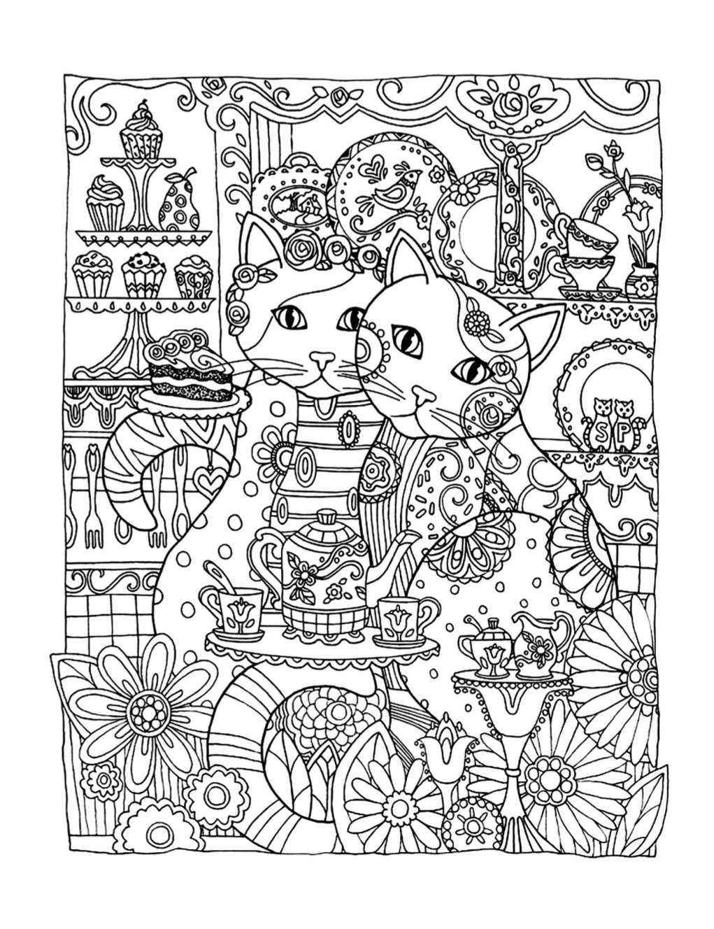 Two Cats Coloring Page | Free Download