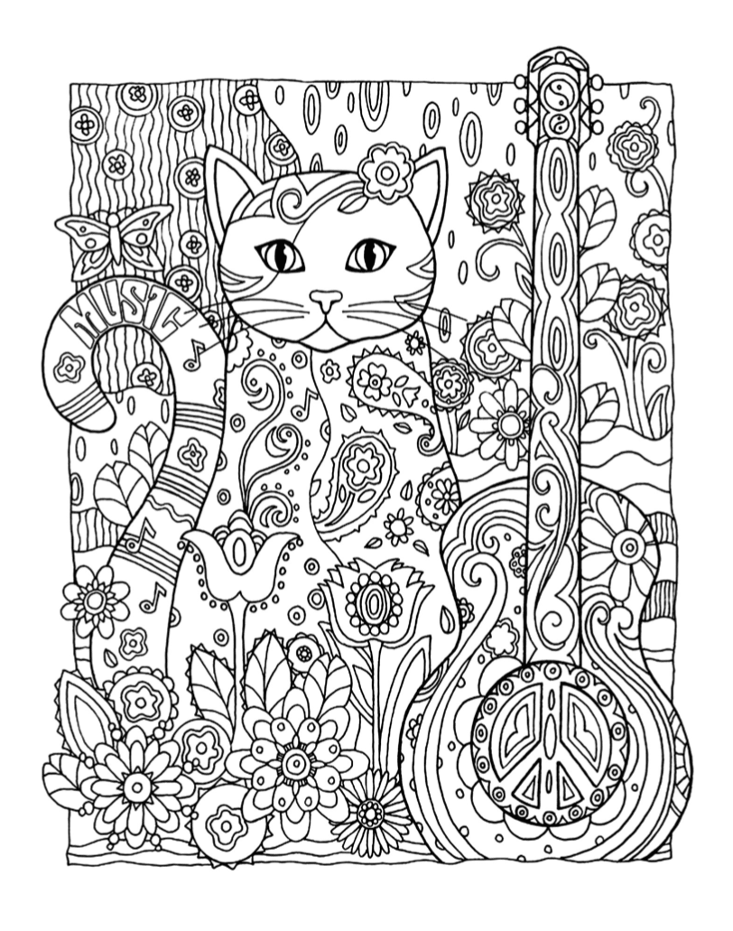 Musical Cat Coloring Page | Free Download