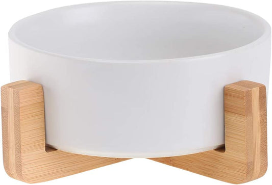 Ceramic Cat Feeding Bowl with Wooden Stand