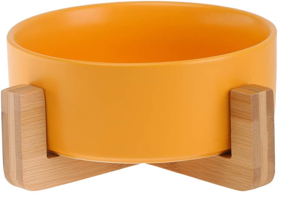 Ceramic Cat Feeding Bowl with Wooden Stand
