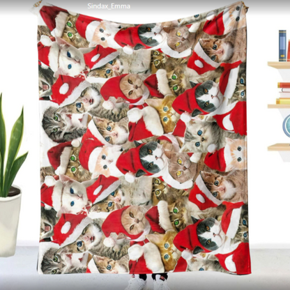 Christmas Cat Fleece Blanket | Christmas Blanket