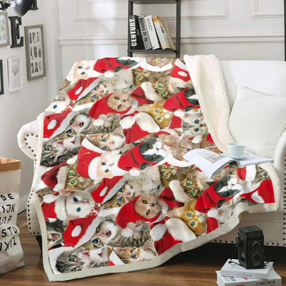 Christmas Cat Fleece Blanket | Christmas Blanket
