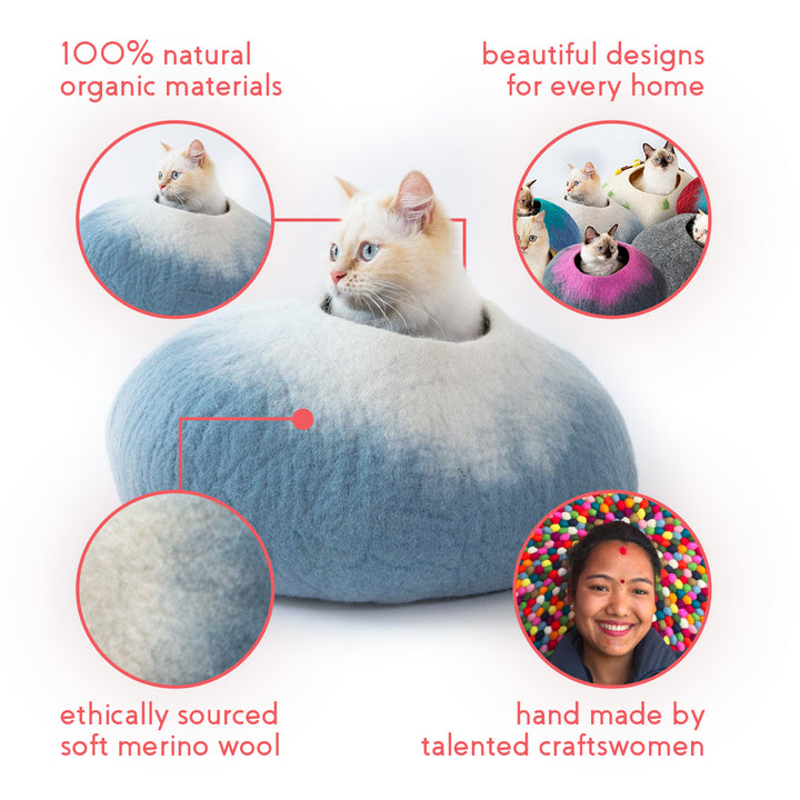 Cat Cave Co - Luxury Felted Wool Hand Made Cat Beds