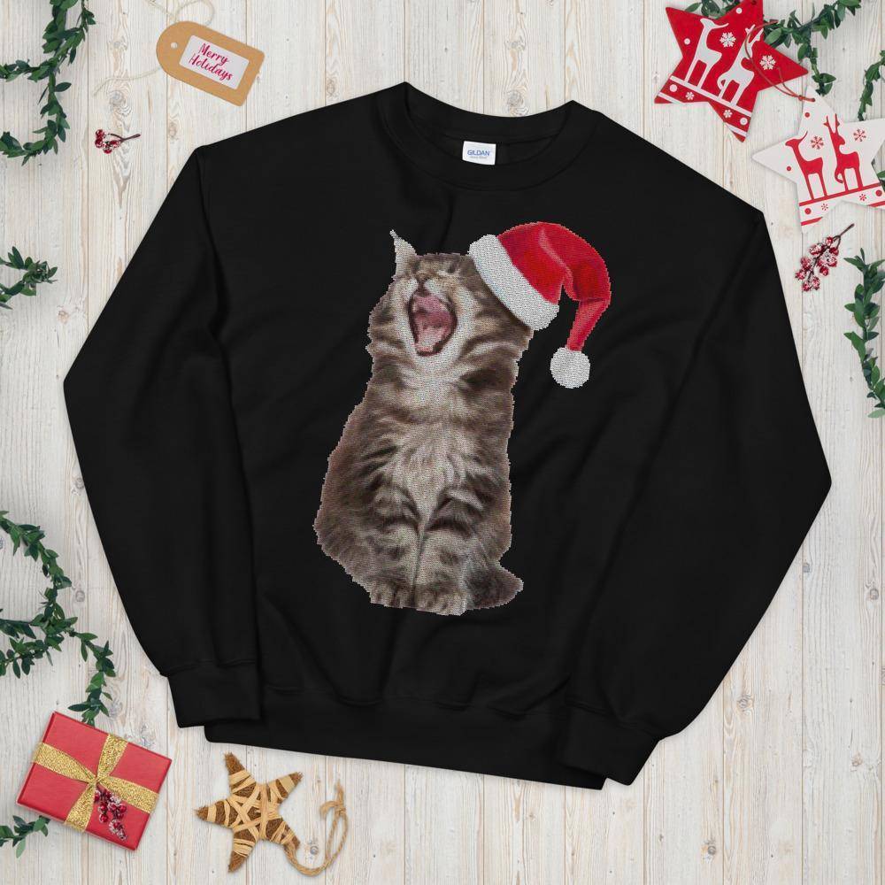 Sleepy Pixel Kitty Ugly Christmas Sweater Unisex Sweatshirt